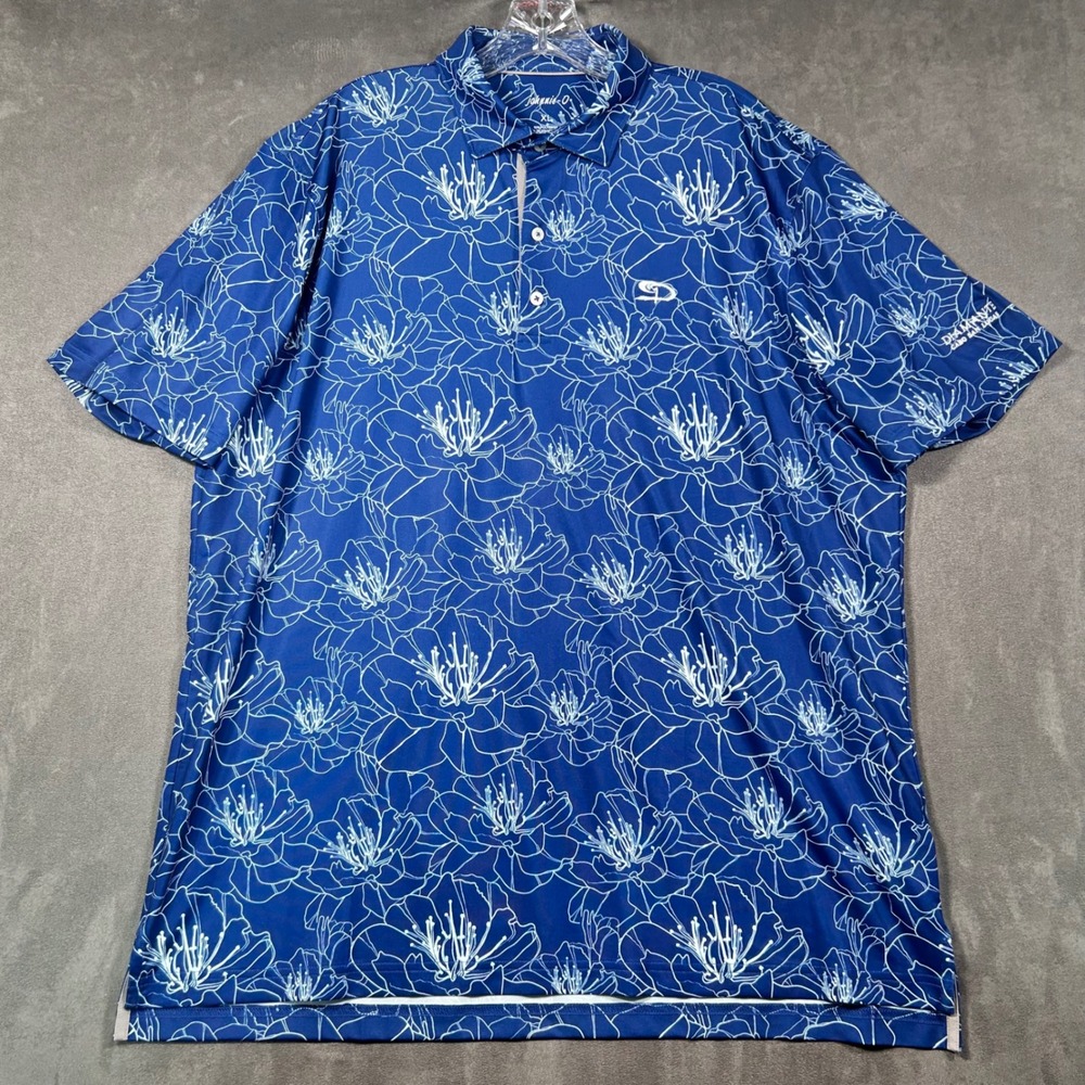 Johnnie-O Mens XL Blue Floral Polo Shirt Diamante Cabo San Lucas Golf XL